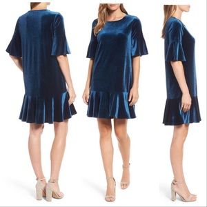 Halogen Ruffle Trim Blue Velvet Dress Nordstrom